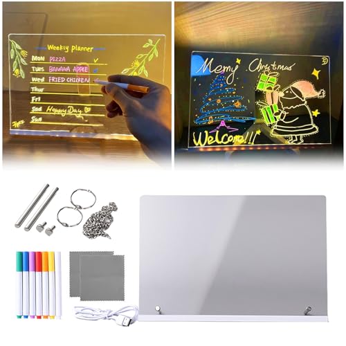 Lumiboard LED Drawing Board for Kids & Adults, Rechargeable Acrylic Dry Erase Message Board with 7 Color Markers & Adjusta...