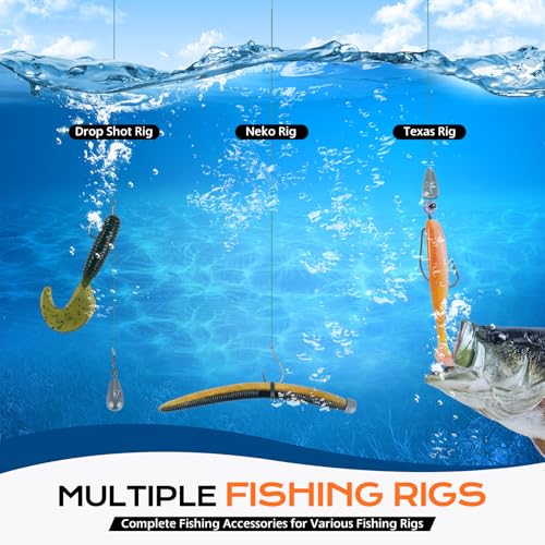 PLUSINNO 449pcs Fishing Gear Accessories Kit, Fishing Tackle Box with Tackle Included, Fishing Hooks, Fishing Weights Sink...