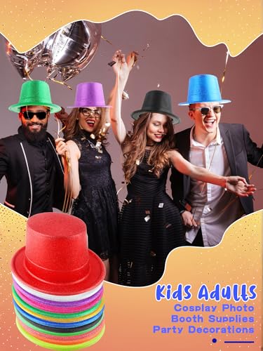 SGBETTER 24 Pack Neon Top Hats Glitter Plastic Top Hat Colorful Magician Hat Bright Party Hats for Adult Kids Photo Booth ...