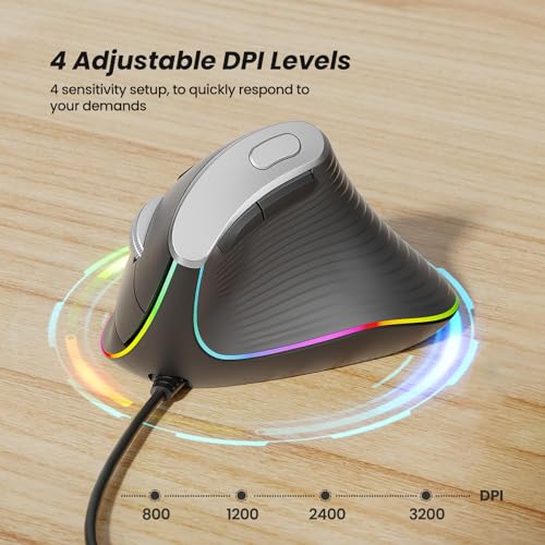 Nulea M504 Wired Vertical Mouse, USB Ergonomic Optical Mouse with 4 Adjustable DPI, 11 RGB Backlight Modes, Compatible for...