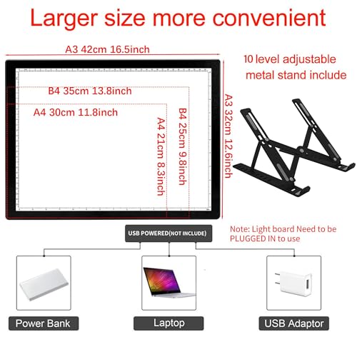 DONPODER A3 Light Pad for Diamond Painting with Stand, Diamond Art Light Board 5500 Lux,Tracing Light Box 10 Levels/Steple...