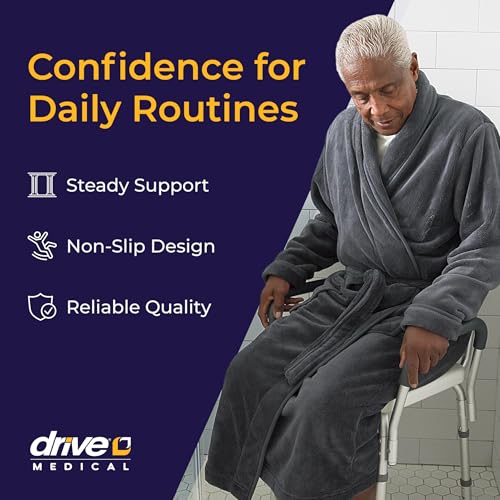 Drive Medical Shower Chair with Back & Padded Arms - Adjustable Height Bath Seat for Safety & Comfort - Lightweight Alumin...
