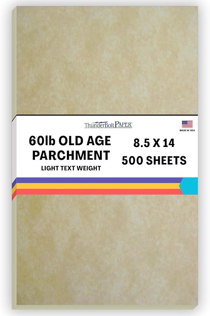 500 Old Age Parchment 60# Text (=24# Bond) Paper Sheets - 8.5" X 14" (8.5X14 Inches) Legal|Menu Size - 60 lb/Pound is Not Card Weight - Vintage Colored Old Parchment Semblance