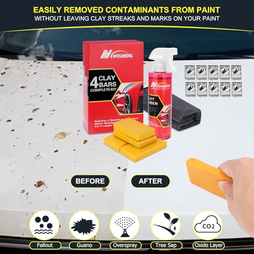 Newruiheng Car Clay Bars Auto Detailing and Clay Synthetic Lubricant Kit with 4 PCS Clay Bars, Clay bar Lubricant Tablets ...