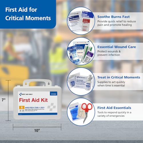 First Aid Only 91324 ANSI A 2021 and OSHA Compliant First Aid Kit, 25-Person Emergency First Aid Kit for Business, Home, C...