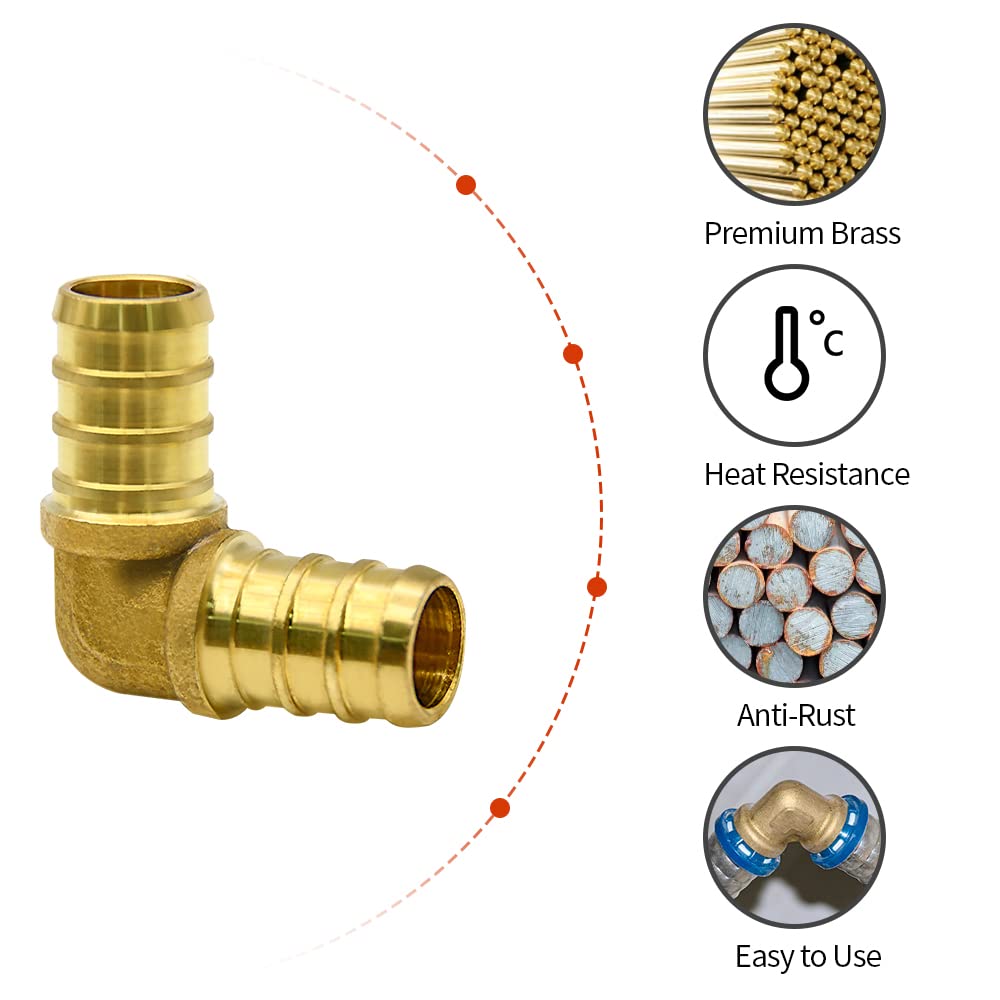 10 Pack 1/2" PEX Elbow Fittings, Brass Fittings for PEX Tubing Pipe