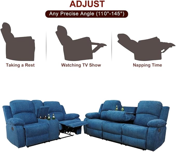 A Ainehome Recliner Sofa Set Living Room Furniture Set Manual Reclining Sofa Loveseat Chair Sectional Couch for Living Room/Home (A-Blue Microfiber, Sofa+Loveseat)