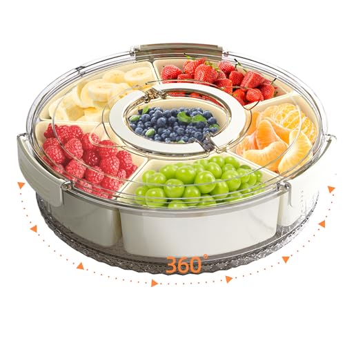riyeloi Divided Serving Tray with Lid and Handle, Stackable Snackle Box Container for Fruits Candy Organizer, Portable Spi...