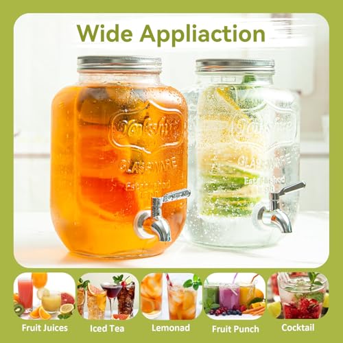 2-Pack 1-Gallon Glass Drink Dispensers for Parties - Beverage Dispenser with Stand and Stainless Steel Spigot, Lemonade & ...
