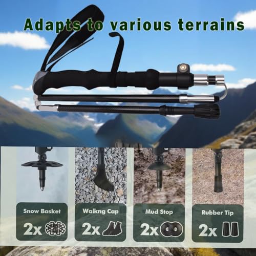 Trekking Poles 2-Pack 100% Carbon Fiber Ultralight 7.6oz, Collapsible Anti-Shock Hiking Poles with Tungsten Carbide Tips &...