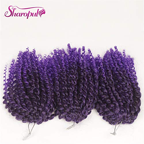 3pcs/pack Kinky Curl 8 Inch Afro Kinky Twist Hair Purple Soft Synthetic Crochet Braiding Hair Extention (Tpurple)