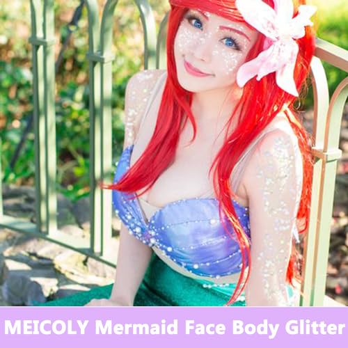 MEICOLY Clear White Body Glitter,Singer Concerts Music Festival Rave Accessories,Mermaid Face Glitter Gel,Sequins Glitter ...