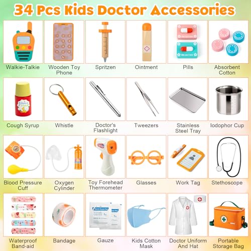 EFO SHM Doctor Kit for Kids, 34 Pcs Kids Doctor Playset kit for Toddlers 3-5 with Medical Storage Bag & Real Stethoscope, ...