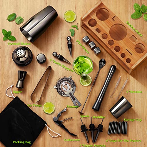 26-Piece Bartender Kit Cocktail Shaker Set | Stainless Steel Bar Set with Bamboo Stand Bar Tools Cocktail Kit for Christma...