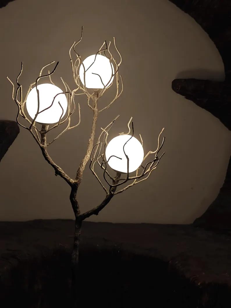 eccuslon Unique Floor Lamp for Living Room - Tree Trunk Design with 3 Moon Lights, Wood Grain Resin & Metal Base for Farmhouse, Bedroom and Office(63 Inch)