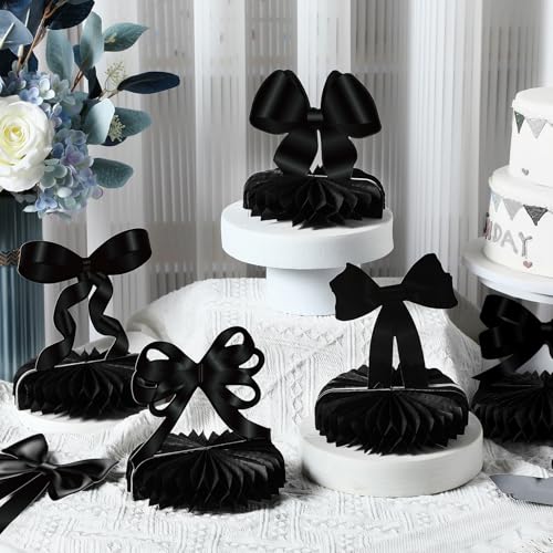 Containlol 9 Pcs Black Bow Birthday Party Decorations Bow Honeycomb Centerpieces Coquette Party Table Decorations Coquette...