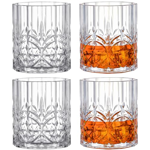 Hlukana Unbreakable Plastic Whiskey Glasses Set of 6, 14 Oz Old Fashioned Glasses for Scotch Cocktail Rum Bourbon Vodka Li...