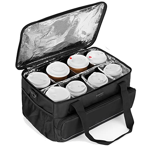 Trunab Reusable 8 Cups Drink Carrier for Delivery with Adjustable Dividers, Handle with Carrying Strap Tote Holder Insulat...