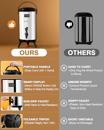 WantJoin Insulated Beverage Dispenser-75 Cup Hot&Cold water Urn for Catering-Stainless Steel Premium 12 L/3.2 Gallon Hot D...