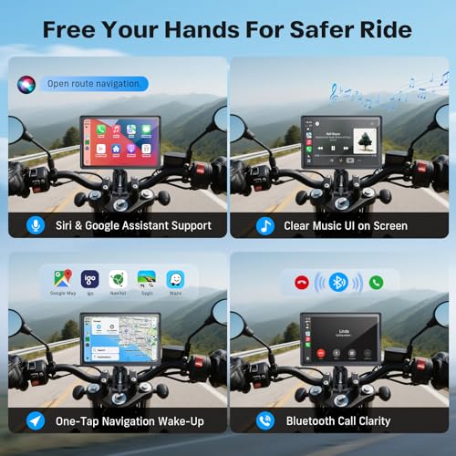 WonVon 5 Inch Motorcycle Carplay GPS Navigation System with Apple Carplay and Android Auto Portable Screen with Dual Bluet...
