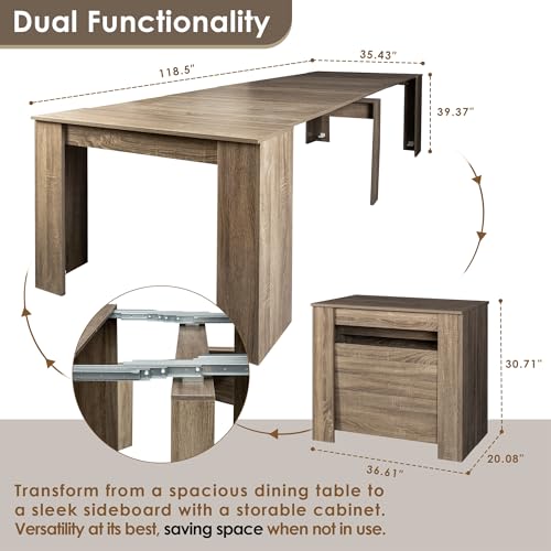 DMAITH 20"-118" Extendable Dining Table for 2-12 People, Modern Modular Extension Table, Space-Saving Extra Long Folding D...