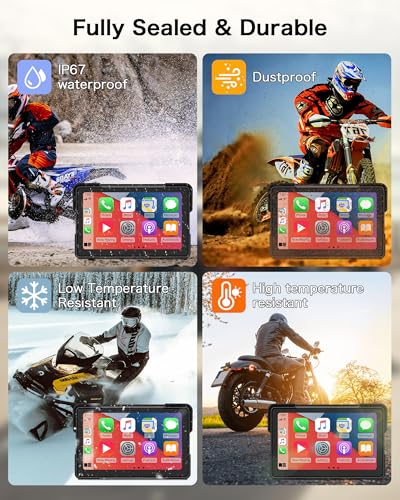 7 Inch Motorcycle Carplay GPS Navigation System with Apple Carplay and Android Auto Portable HD Screen with Dual Bluetooth...