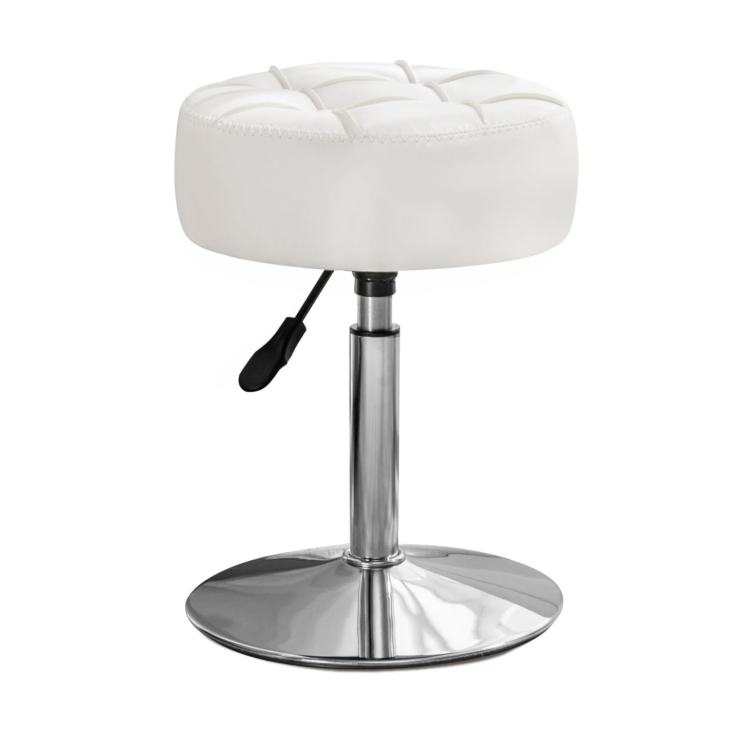 LUE BONA Adjustable Vanity Stool, 360 Swivel Chair for Makeup Room, White Faux Leather Stool for Bathroom & Living Room