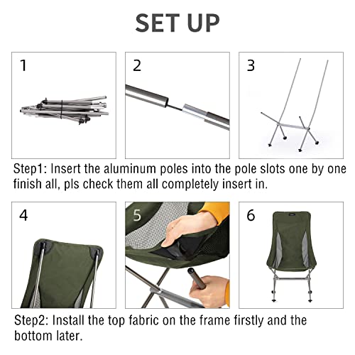 Naturehike Folding Camping Chair, Lightweight High Back Portable Compact Chair, Large Heavy Duty 330lbs for Adults, Hiking...