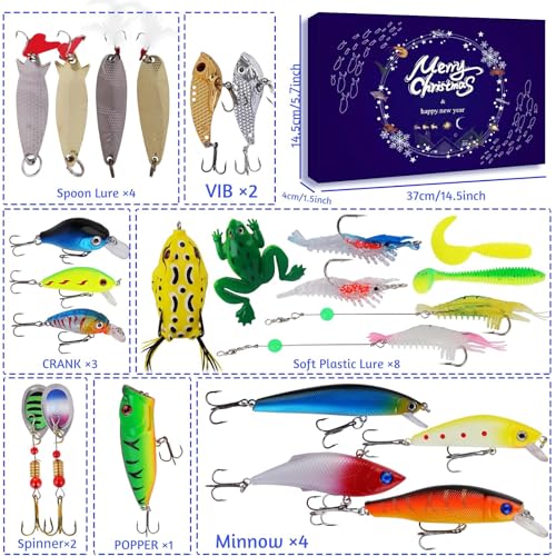 Lihome Fishing Advent Calendar 2025 – 24-Day Fishing Lure Set, for Men, Boys, Dads, and Fishermen – Freshwater and Saltwat...