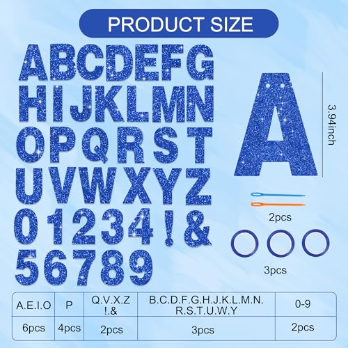 BEISHIDA 116 PCS A-Z Glitter Blue DIY Letter Banner Kit Make Your Own Banner，Including 111 Letters and Numbers 3 Rope and ...