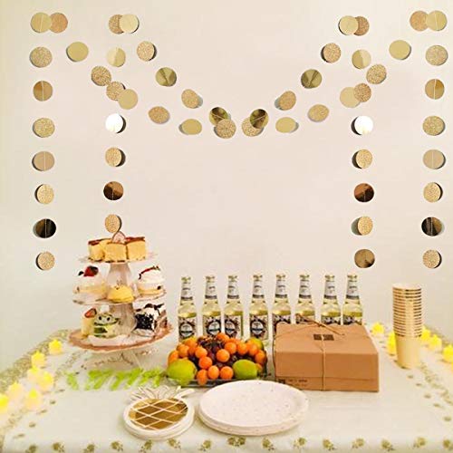 6 Pcs Glitter Champagne Gold Paper Circle Dots Garland (52 Feet) Party Hanging Bunting Birthday Party Decorations Engageme...
