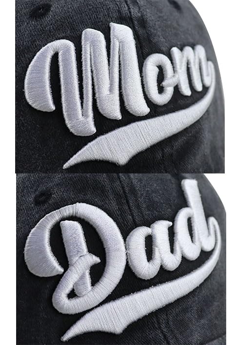 New Parents Gifts for Couples, Mom and Dad Hats, 3D Embroidered New Mother and Father Baseball Cap, Mother's Father's Day Birthday Gift for Husband Black
