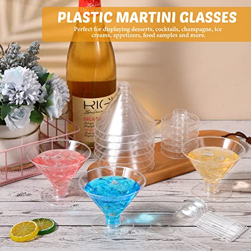 Yinkin 50 Cups and 50 Spoons Plastic Martini Glasses Disposable Cocktail Glasses Mini Martini Plastic Cups Dessert PVC Sho...
