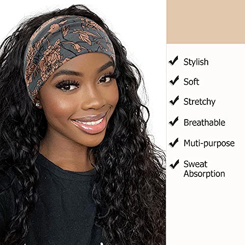 YONUF Wide Boho Headbands for Women Fashion Knotted Headband Yoga Workout Hair Accessories African Head Wrap 4 Pack