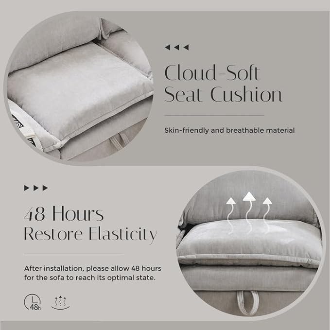 112.6" Sectional Couches for Living Room, Cloud Couch Sectional with Large Storage, U-Shape Modular Sectional Sofa with Ottoman, 6 Seater Chenille Sofa with Pillow for Apartment, Bedroom, Light Gery