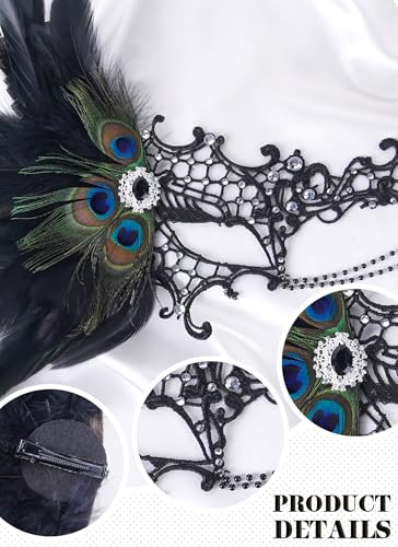 Zinniday Halloween Masquerade Masks for Women - 2026 Peacock Feather Lace Mask 1920s Venetian Eyemask for Party