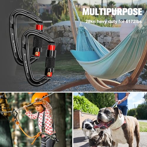 Auto Locking Carabiner Clips - 28KN (6172lbs) Heavy Duty Caribeaners ，4PCS Large Carabiner Clip for Keychains，Hammock，Camp...