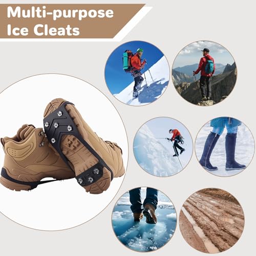 2 Pairs Ice Cleats for Shoes and Boots, Universal Non Slip Hiking Spikes, Micro Shoe Spikes for Snow and Ice, Durable Snow...