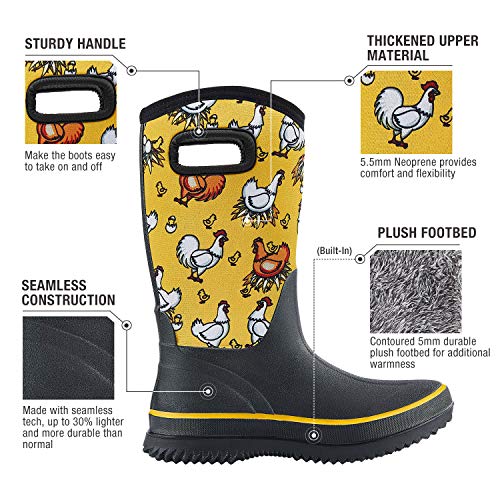 HISEA Women Mud Boots, Neoprene Rubber Garden Shoes Waterproof Mid Calf Rain Boots for Outdoor