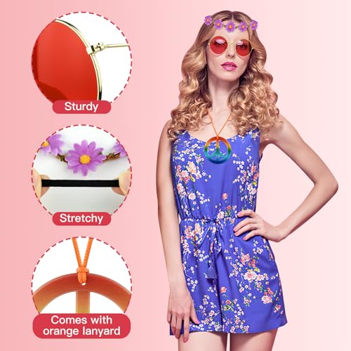 NEBURORA 30Pcs Hippie Accessories 60s 70s Hippie Costume Accessories Set Daisy Headband Peace Sign Necklaces Hippie Sungla...