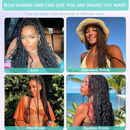 Ombre Braiding Hair for Boho Braids Deep Wave Bulk Human Hair for Braiding Wet and Wavy for Boho Braids Curly Human Hair Extensions 24 Inch 6 Bundles/Pack 150g Ombre Balayage 4/27#