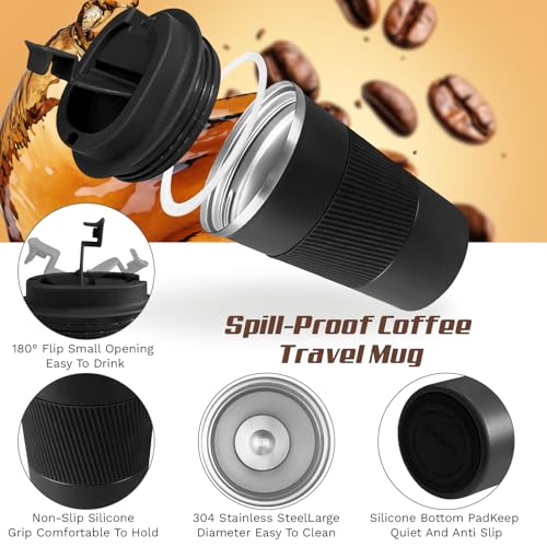 SPLMIFA Vacuum-Insulated Stainless Steel Travel Coffee Mug, Leak-Proof Reusable Coffee Cup with Lid - Keep Hot & Cold Drin...
