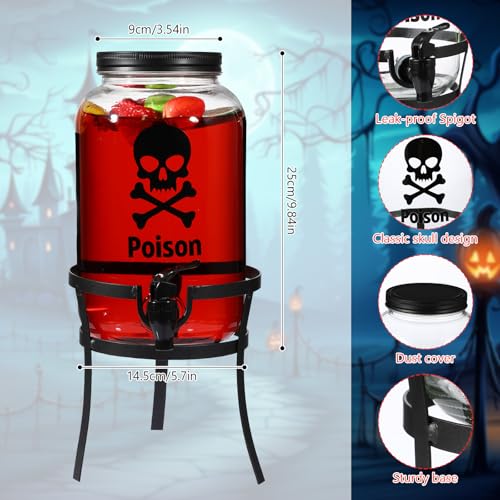 FillTouch 1 Gallon Glass Beverage Dispenser with Metal Stand Stainless Steel Spigot Outdoor Drink Dispenser Glass Drink Co...
