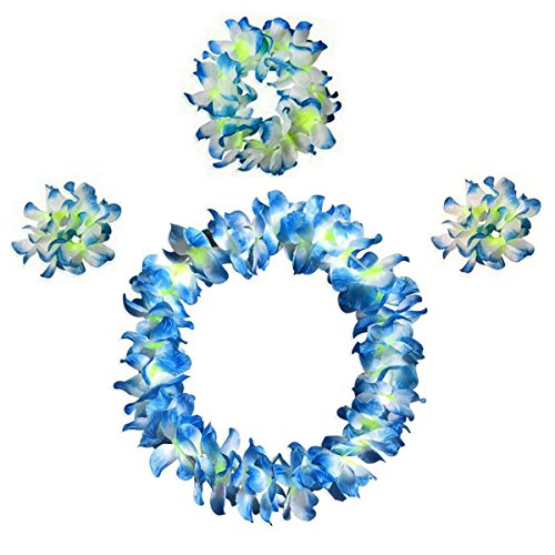 BAJOTAL Hawaiian Luau Hula Grass Skirt with Large Flower Costume Set for Dance Party Decorations Favors