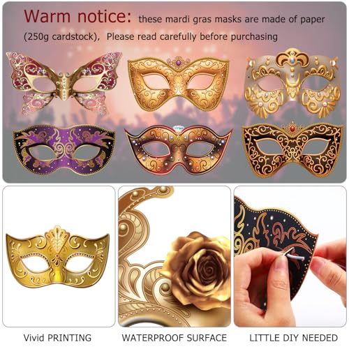 Blulu 12 Pcs Mardi Gras Masquerade Mask Set Paper Masquerade Masks Women's Costume Party Supplies for Mardi Gras, New Yea...