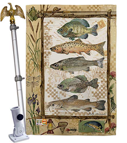 Breeze Decor HS109056-BO-02 Fishing Adventures Nature Outdoor Decorative Vertical House Flag Set, 28"x 40" w/Flagpole, Mul...