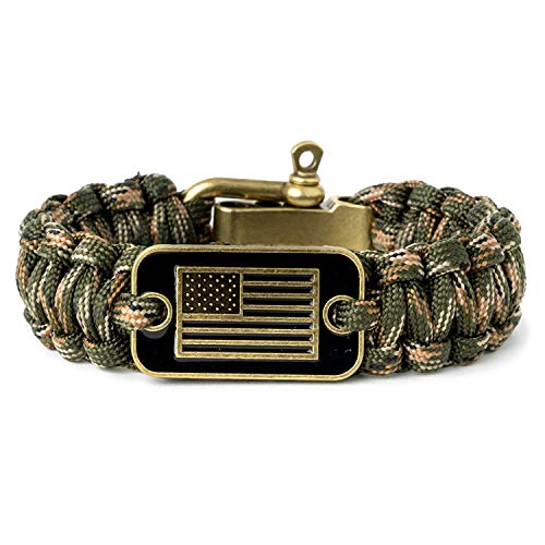 Hero Company Camo Paracord Bracelet - Tactical Survival Bracelet for Men with Bronze USA Flag - Helps Pair Military Vetera...