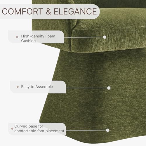 KISLOT Swivel Dining Chair Set of 1, Mid Century Modern Chair Fabric Upholstered Armchair with Armrest & Ergonomic Backrest for Dining Room, Kitchen, Bedroom, Living Room, Green