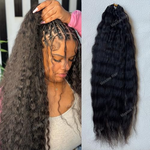 Knotless Crochet Human Hair Braids Extensions Pre Separated Wet and Wavy Brazilian Virgin Human Hair Braiding Bundles With Threading for Black Women Micro Link Meadow Hair 18inch 60g