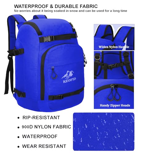 KEOFID 50L Ski Boot Bag Backpack, Waterproof Ski Bag, Travel Backpack for Ski Helmet, Snowboard